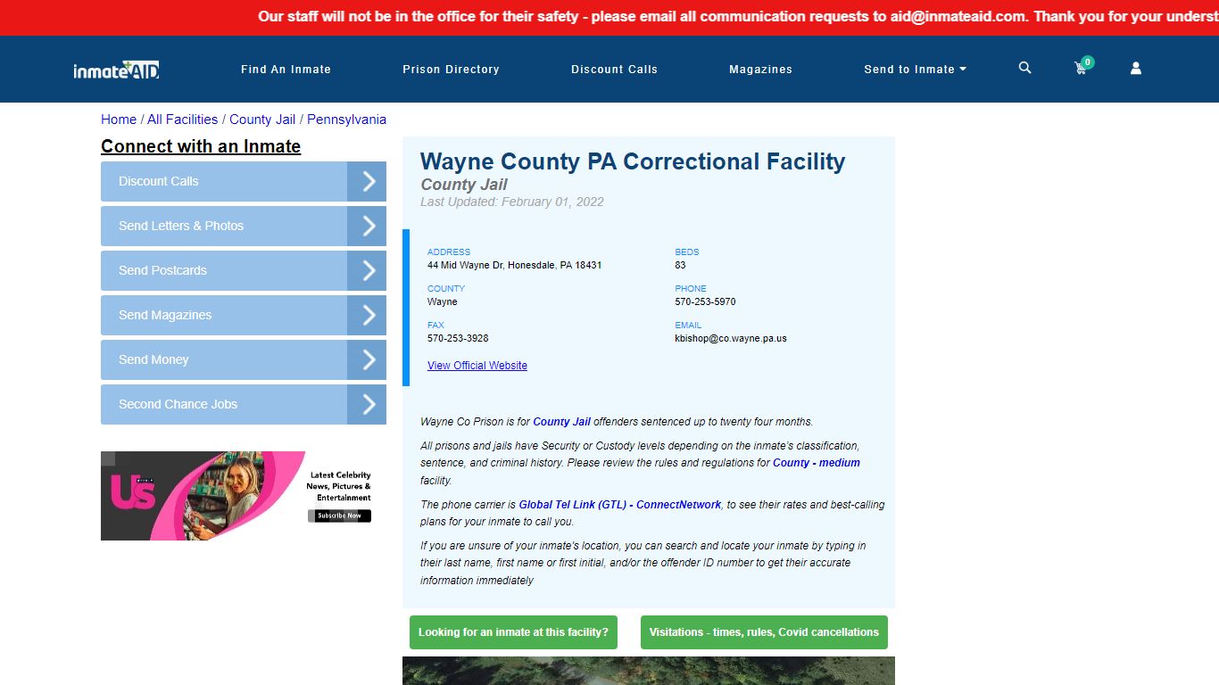 Wayne County PA Correctional Facility - Inmate Locator ...